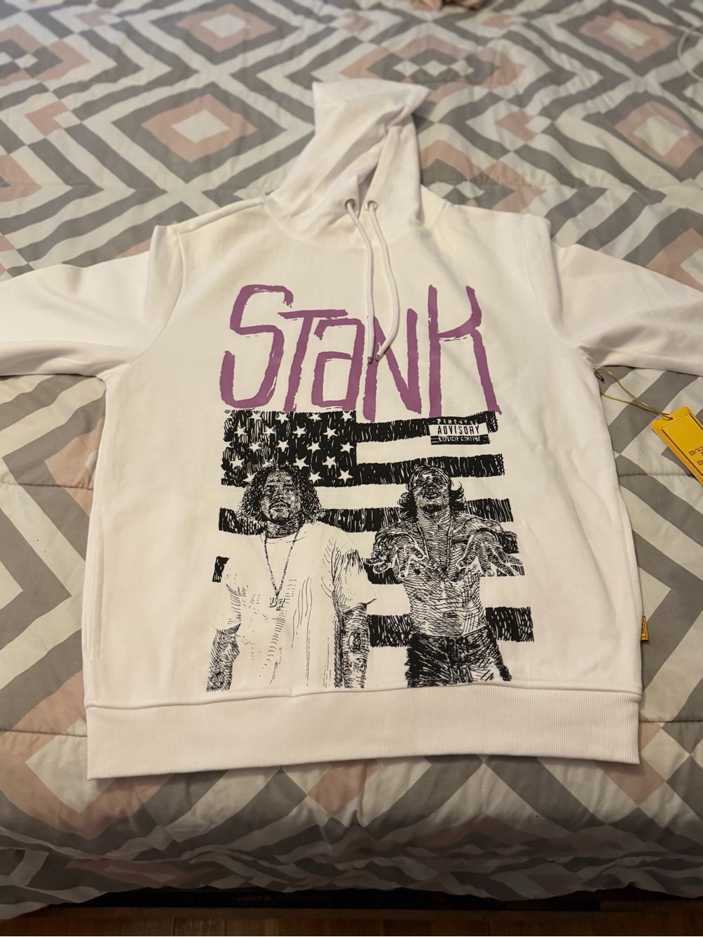 Bricks & Butters Outkast White 'STANK' Graphic Hoodie with Black Illustration